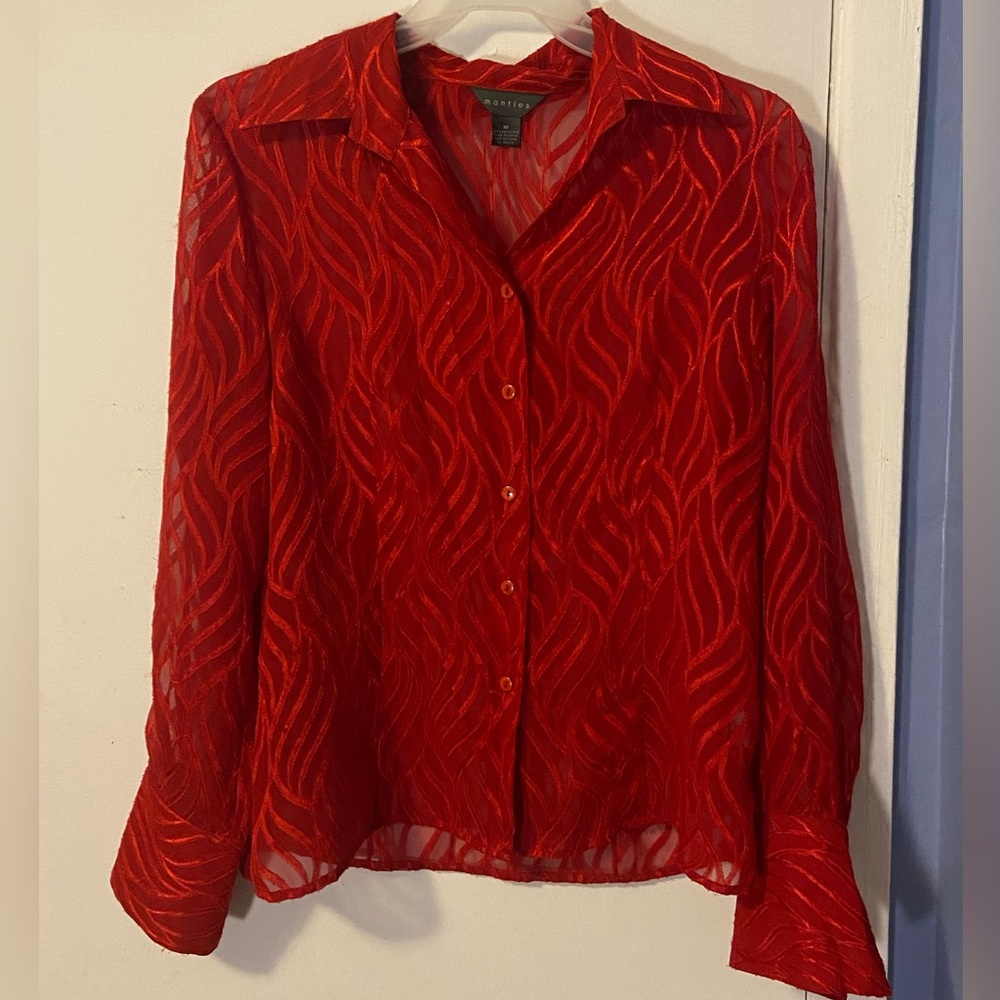 Vintage Sheer Red Women’s Button-Down